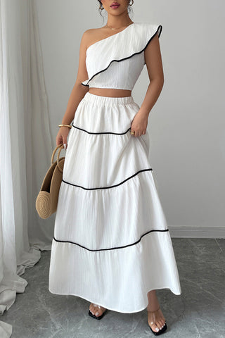 One-Shoulder Tiered Skirt Set