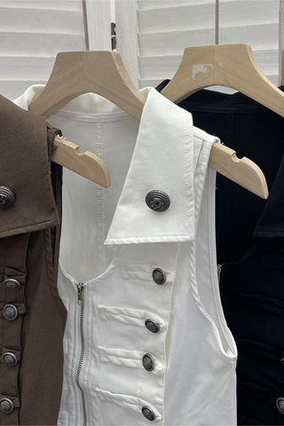 Button-Adorned Military Tank Top