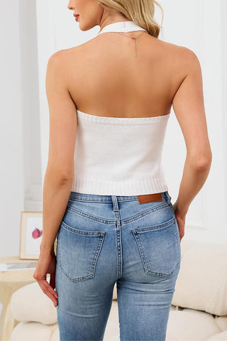 Button-Front Halter Tank Top