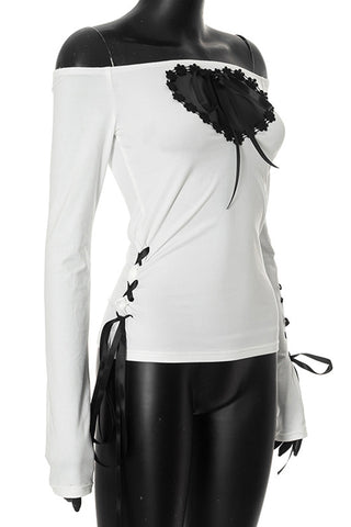 Off-Shoulder Ribbon Accent Blouse