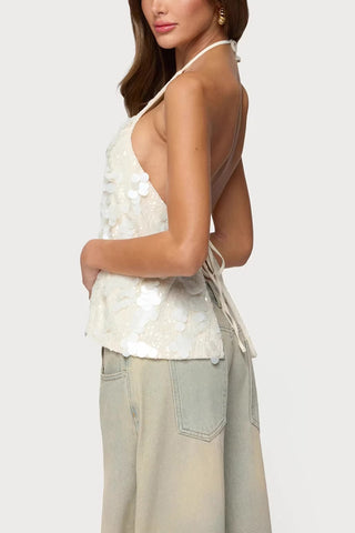 Halter Sequin Embellished Tank Top