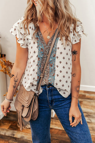 Ruffle Sleeve Printed Blouse