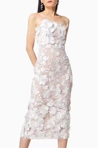 Strapless Floral Embellished Midi Dress