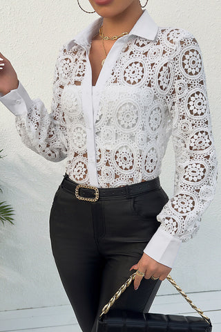 Lace Detail Button-Up Blouse