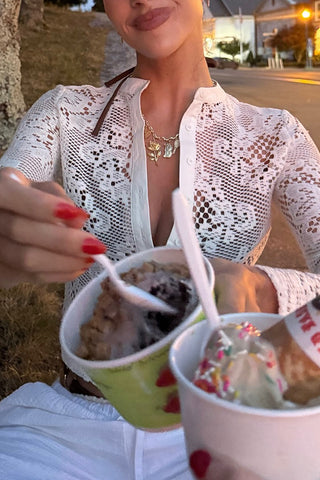 Lace Button-Front Long Sleeve Top