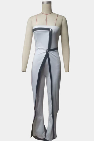 Strapless Statement Jumpsuit with Buttons