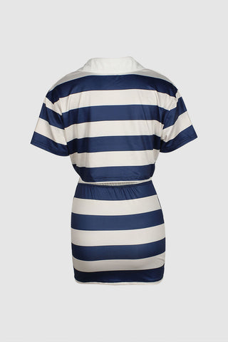 Striped Cropped Top and Skirt Set