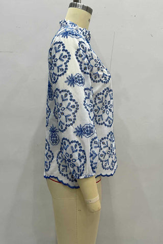 Patterned Button-Front Blouse