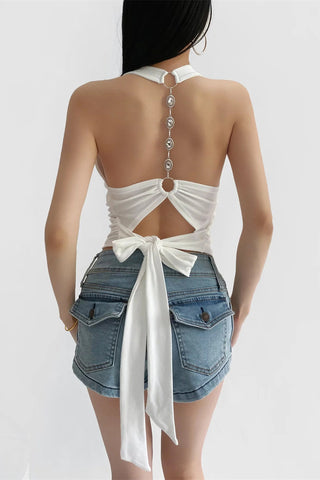 Halter Neck Embellished Tank Top