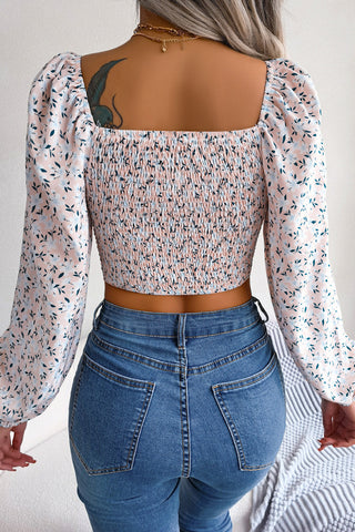Floral Puff Sleeve Tie Front Blouse