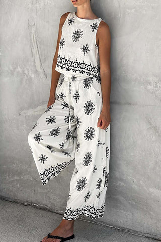 Boho Patterned Sleeveless Pants Set
