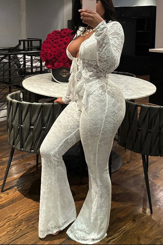 Tie-Front Lace Pants Set