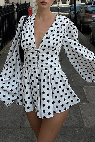 Dot Print Puff Sleeve Mini Dress