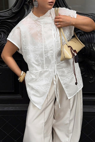 Patterned Button-Up Blouse