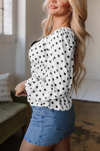 Polka Dot Puff Sleeve Bow Top