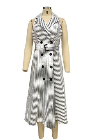 Double-Breasted Stripe Midi Dress