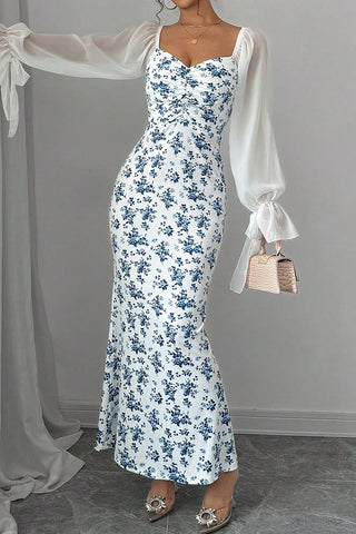 Floral Print Maxi Casual Dress with Sleeves