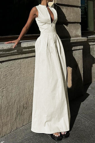Sleeveless Zip-Front Maxi Dress