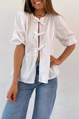 Tie-Front Striped Blouse