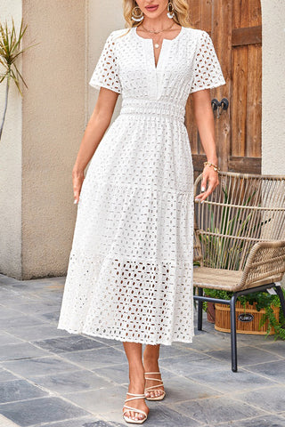 V-Neck Short Sleeve Midi Dress