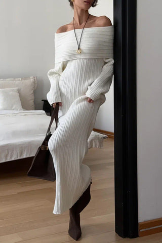 Off-Shoulder Ribbed Casual Dress