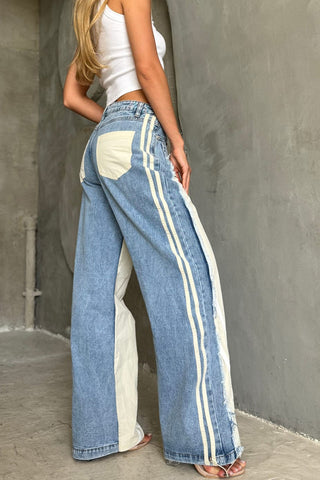 High-Waist Contrast Casual Pants