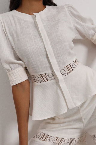 Lace Trim Peplum Short Set