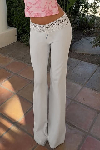Lace-Trim Flare Casual Pants