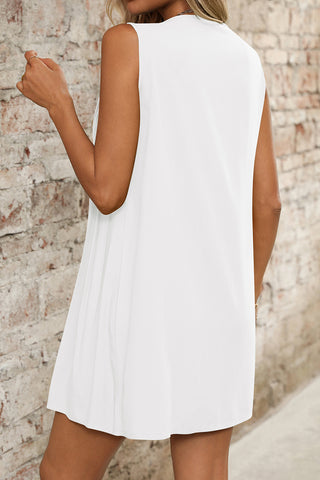 Tie-Front Pleated Sleeveless Mini Dress