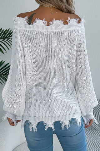 Off-Shoulder Frayed Sweater
