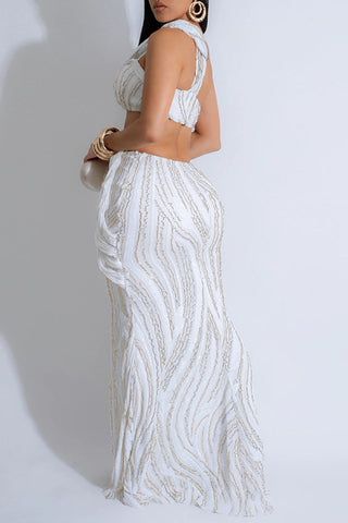 One-Shoulder Skirt Set with Flowing Silhouette