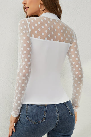 Polka Dot Mesh Long Sleeve Blouse
