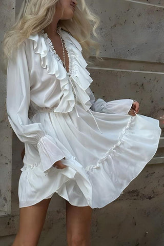 Ruffled V-Neck Casual Dress