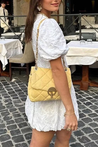 V-Neck Puff Sleeve Casual Dress