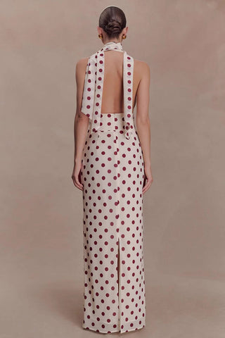 Polka Dot Halter Evening Dress