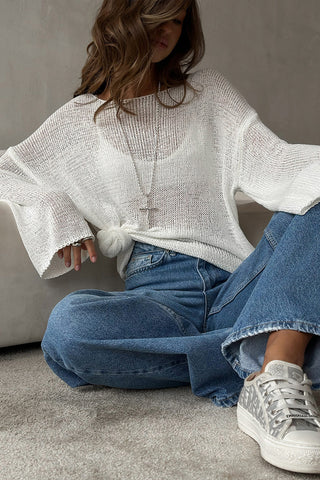 Open-Knit Boat Neck Top