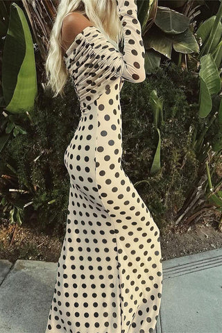 Off-Shoulder Polka Dot Casual Dress