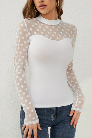 Polka Dot Mesh Sleeve Top