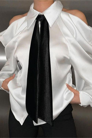 Cold-Shoulder Blouse with Tie