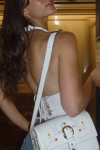 Halter Ribbon Embellished Tank Top