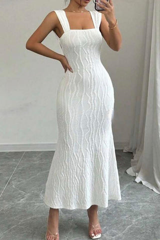 Square-Neck Casual Midi Dress