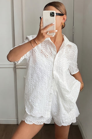 Eyelet Button-Up Short Set