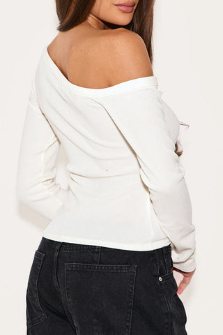 Asymmetric Buttoned Off-Shoulder  Top
