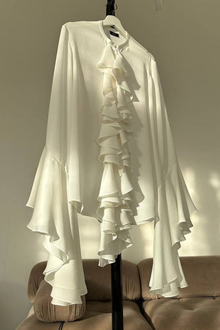 Ruffled Front Blouse with Flowing Sleeves