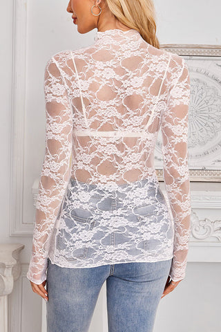 Pink Sheer Lace Long Sleeve Top