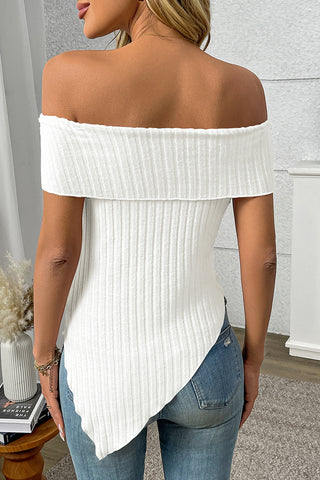 Off-Shoulder Ribbed T-Shirt