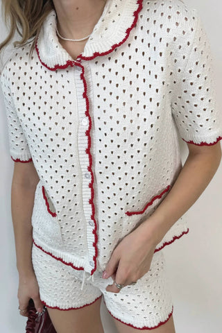 Lace-Trimmed Short Set with Pockets