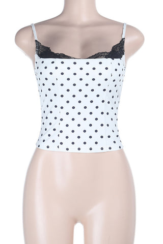 Polka Dot Lace-Trim Tank Top
