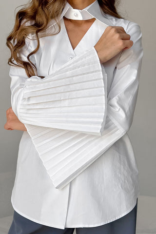 Pleated Sleeve Button-Up Blouse
