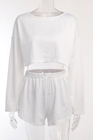 Eyelet Crop Top and Shorts Set